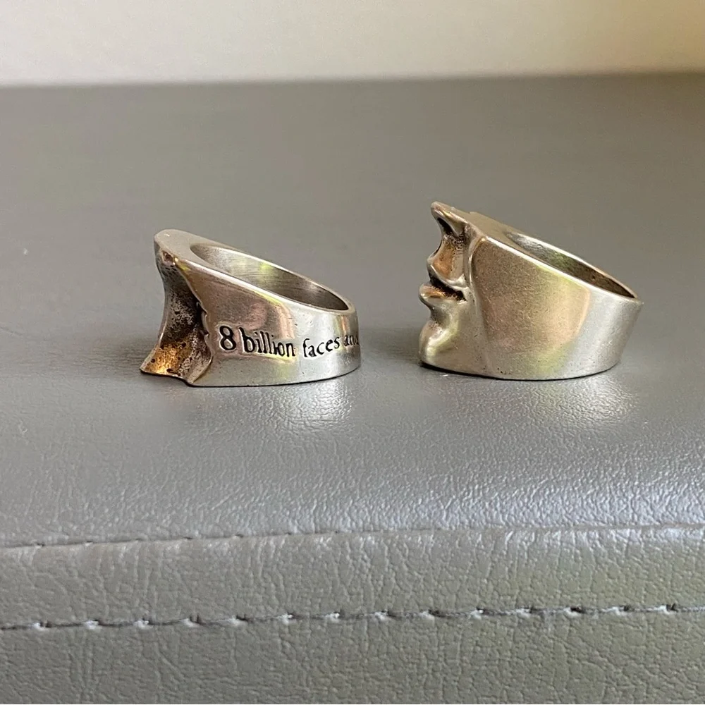 Sterling Silver Sculpted Face Ring - Silver